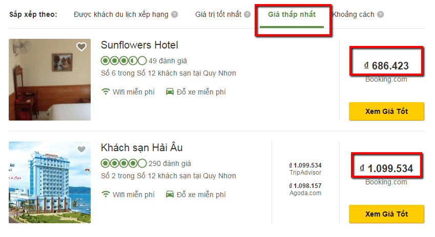 khách sạn quy nhơn giá rẻ - so sánh