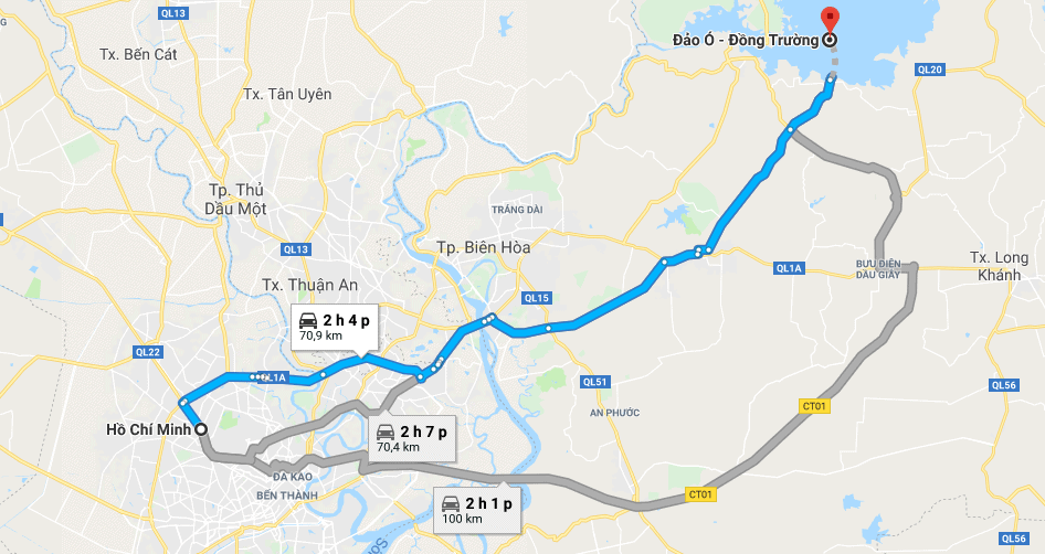 Bản đồ đường đi tới đảo Ó - Đông Trường