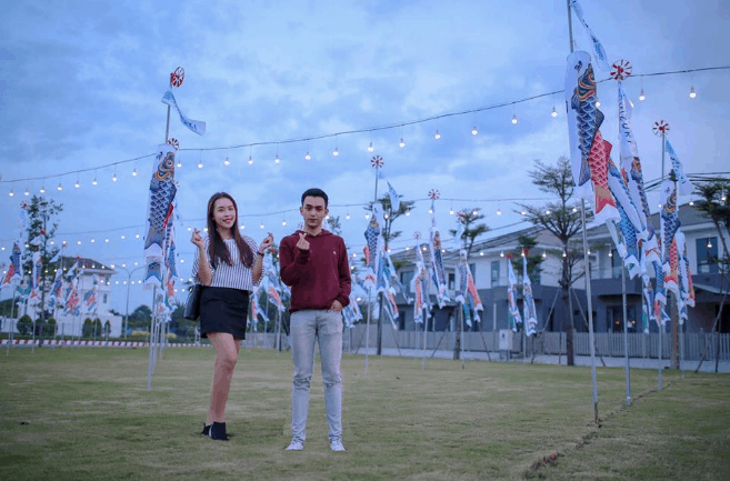 Giới trẻ đua nhau đến chụp hình (sưu tầm) cánh đồng cá Koi