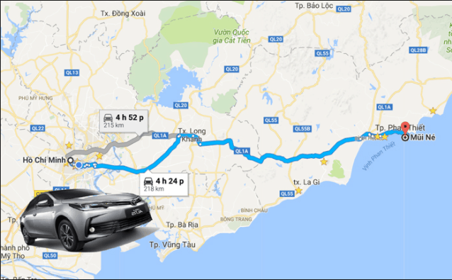 Bản đồ đường đi từ Sài Gòn đến Phan Thiết