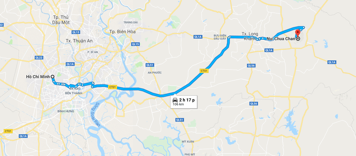 Bản đồ đường đi tới chùa Gia Lao - Đồng Nai