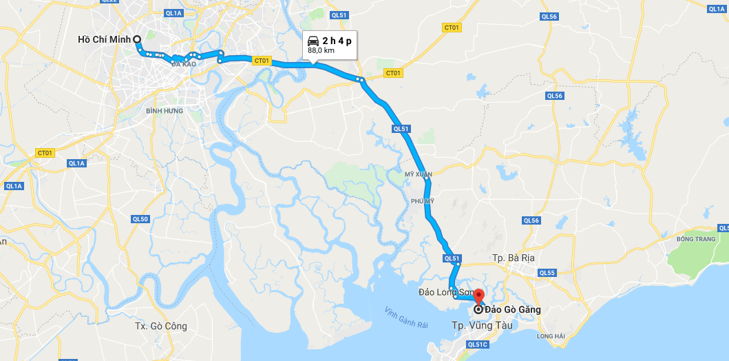 Bảnh đồ đường đi tới đảo Gò Găng Bảnh đồ đường đi tới đảo Gò Găng