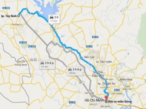Bản đồ đường đi từ Sài Gòn tới Tây Ninh Bản đồ đường đi từ Sài Gòn tới Tây Ninh